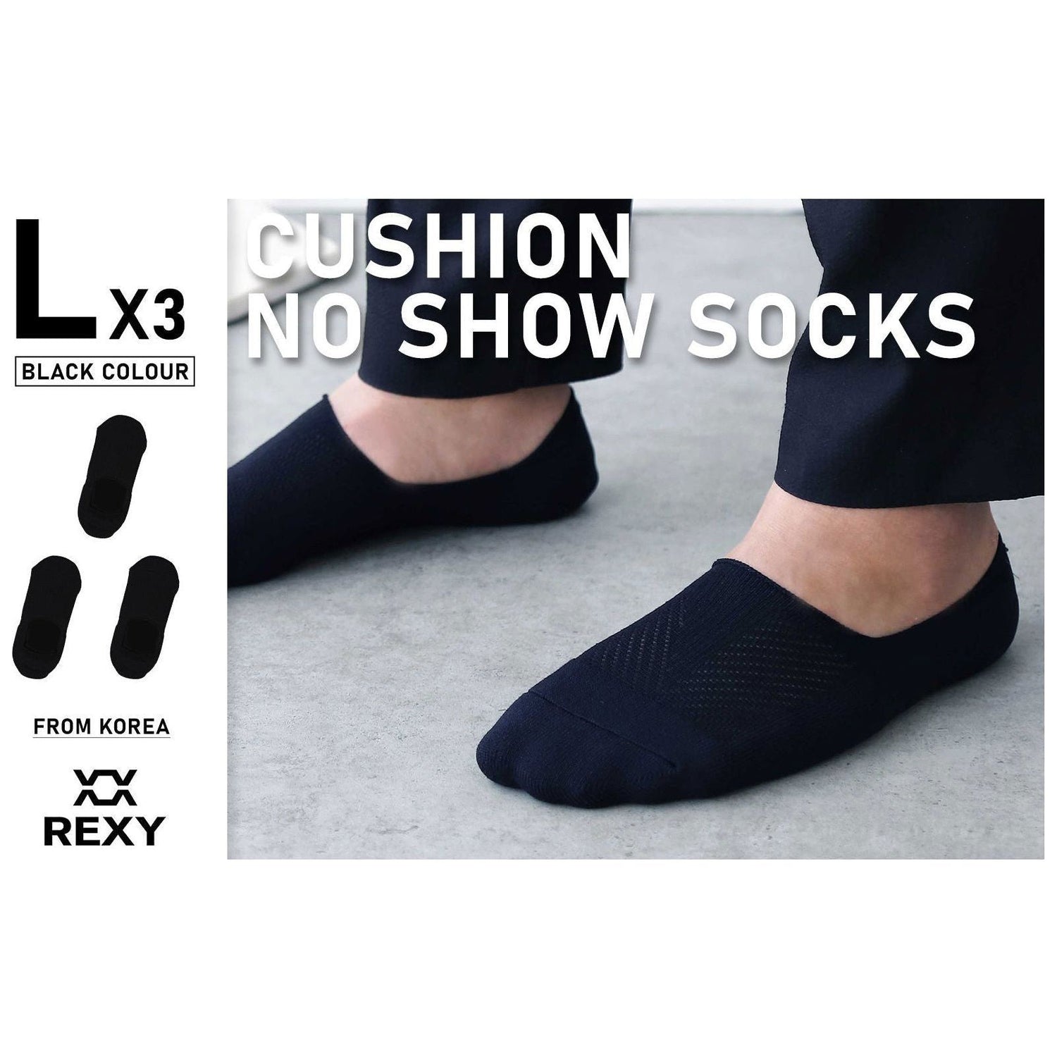 3X Rexy Cushion No Show Ankle Socks Large Non-Slip Breathable BLACK - Magdasmall