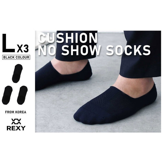 3X Rexy Cushion No Show Ankle Socks Large Non-Slip Breathable BLACK - Magdasmall