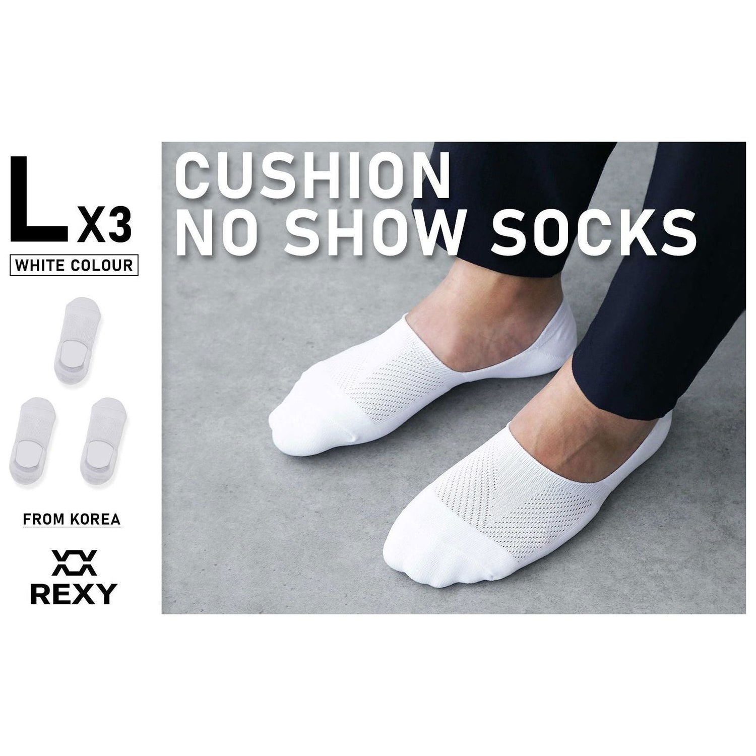 3X Rexy Cushion No Show Ankle Socks Large Non-Slip Breathable WHITE - Magdasmall