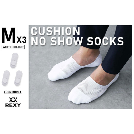 3X Rexy Cushion No Show Ankle Socks Medium Non-Slip Breathable WHITE - Magdasmall