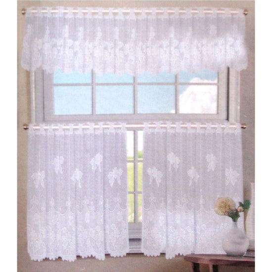 3 Pce Cafe Flora Lace Curtain Set - Magdasmall