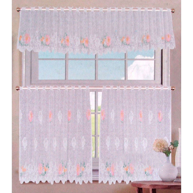 3 Pce Cafe Gardenia Lace Curtain Set - Magdasmall