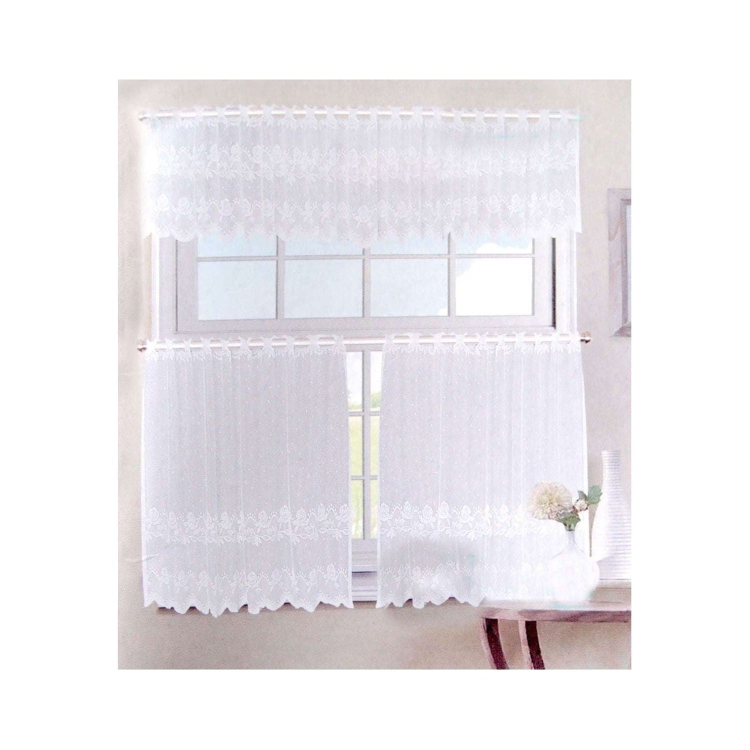 3 Pce Cafe Rose Lace Curtain Set - Magdasmall
