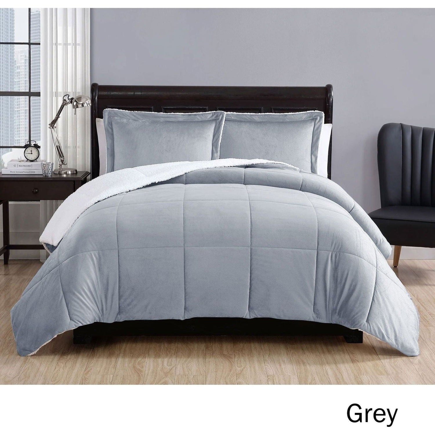 3 Piece Micro Mink Comforter Set Grey Queen - Magdasmall