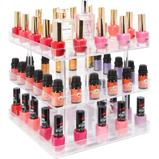 3 Tier 360 Rotating Display Rack Organizer Stand for Clear Nail Polish and Makeup Cosmetics with Acrylic Guard - Magdasmall