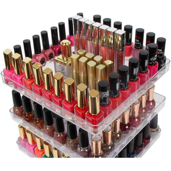 3 Tier 360 Rotating Display Rack Organizer Stand for Clear Nail Polish and Makeup Cosmetics with Acrylic Guard - Magdasmall