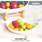3 Tier Porcelain Fruit Bowl - Ceramic Vegetable Storage With Bamboo Stand - Magdasmall