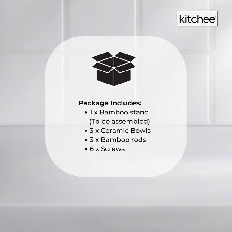 3 Tier Porcelain Fruit Bowl - Ceramic Vegetable Storage With Bamboo Stand - Magdasmall