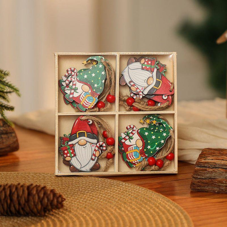 3 boxe style a set New Christmas Decorations, Small Wooden Pendants, Christmas Tree Decorations, 12 Wooden Box Packaging Pendants - Magdasmall