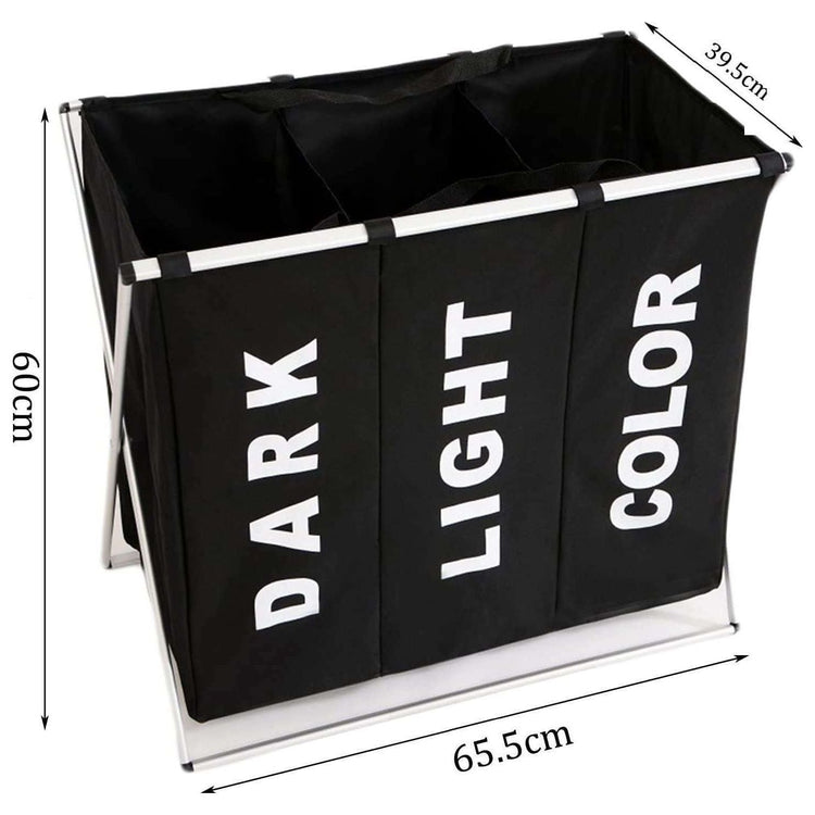 3 in 1 Large 135L Laundry Clothes Hamper Basket with Waterproof bags and Aluminum Frame (Black) - Magdasmall