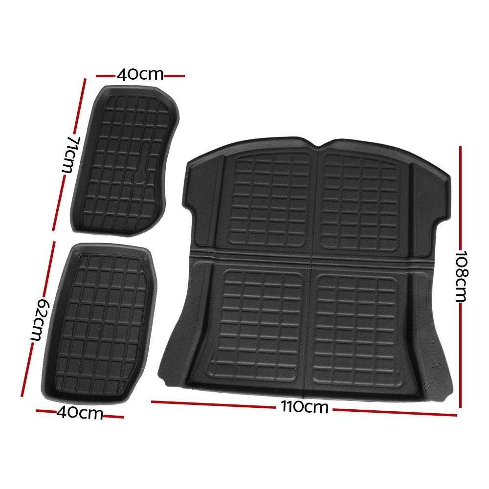 3PCS Car Rear Front Cargo Trunk Toolbox Luggage Rubber Mats for Tesla Model 3 2021-2022