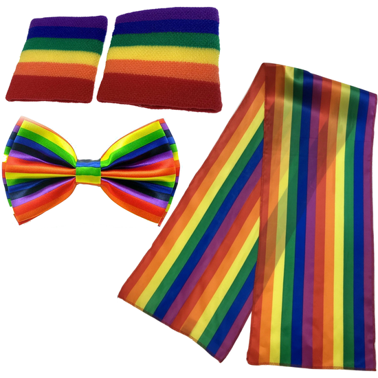 3pcs Set LGBT Rainbow Stripe Tie + Scarf + Wristbands Gay Pride Lesbian Party - Magdasmall