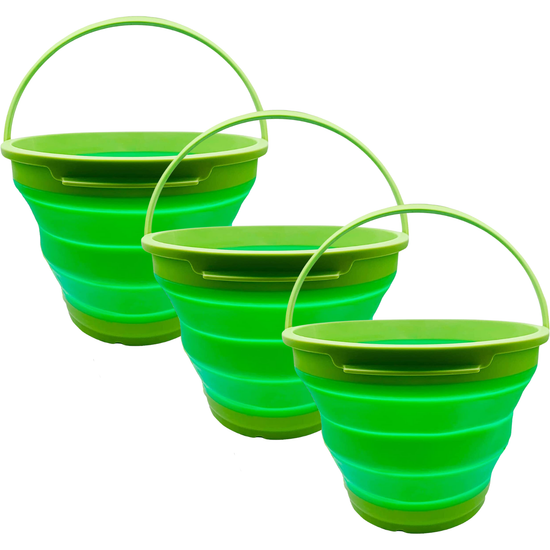3x 7L Foldable Collapsible Silicone Bucket for Hiking/Camping/Fishing - Green - Magdasmall