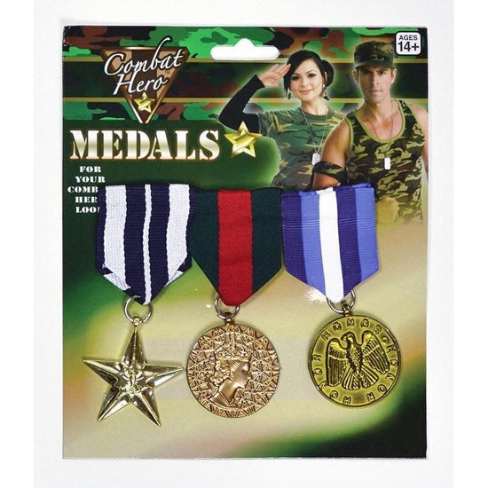 3x Army Solider Medals Combat Party Costume Halloween Fancy Dress Replica - Magdasmall