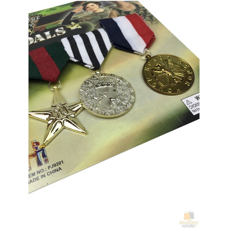 3x Army Solider Medals Combat Party Costume Halloween Fancy Dress Replica - Magdasmall