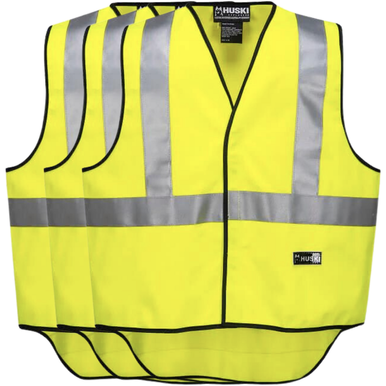 3x HUSKI Hi Vis Patrol Vest 3M Tape Safety Workwear High Visibility Bulk - Yellow - L - Magdasmall