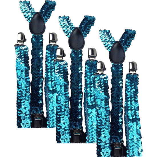 3x Mens Suspenders Braces Adjustable Strong Clip On Elastic Formal Wedding Slim - Blue (Sequin) - Magdasmall