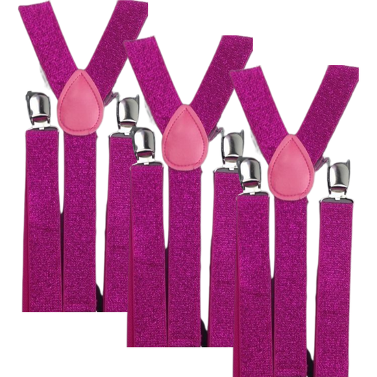 3x Mens Suspenders Braces Adjustable Strong Clip On Elastic Formal Wedding Slim - Hot Pink (Glitter) - Magdasmall