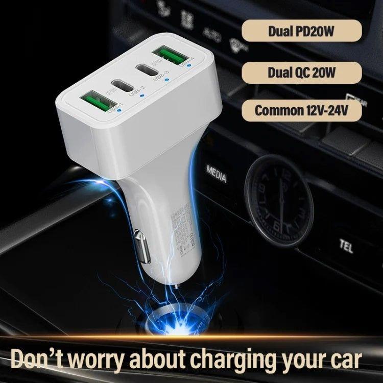 4-Port Car Charger (2 Ports PD + 2 Ports QC3.0 ) White - Magdasmall