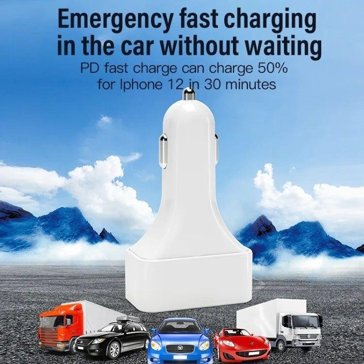 4-Port Car Charger (2 Ports PD + 2 Ports QC3.0 ) White - Magdasmall