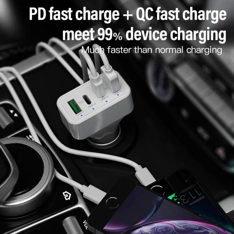 4-Port Car Charger (2 Ports PD + 2 Ports QC3.0 ) White - Magdasmall