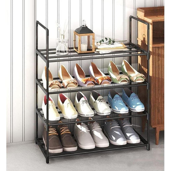 4-Tier Stainless Steel Shoe Rack Storage Organizer to Hold up to 15 Pairs of Shoes (55cm, Black) - Magdasmall