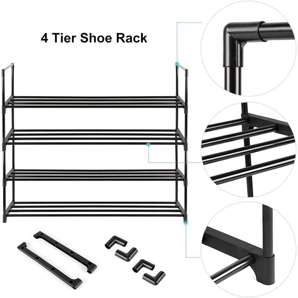 4-Tier Stainless Steel Shoe Rack Storage Organizer to Hold up to 15 Pairs of Shoes (55cm, Black) - Magdasmall