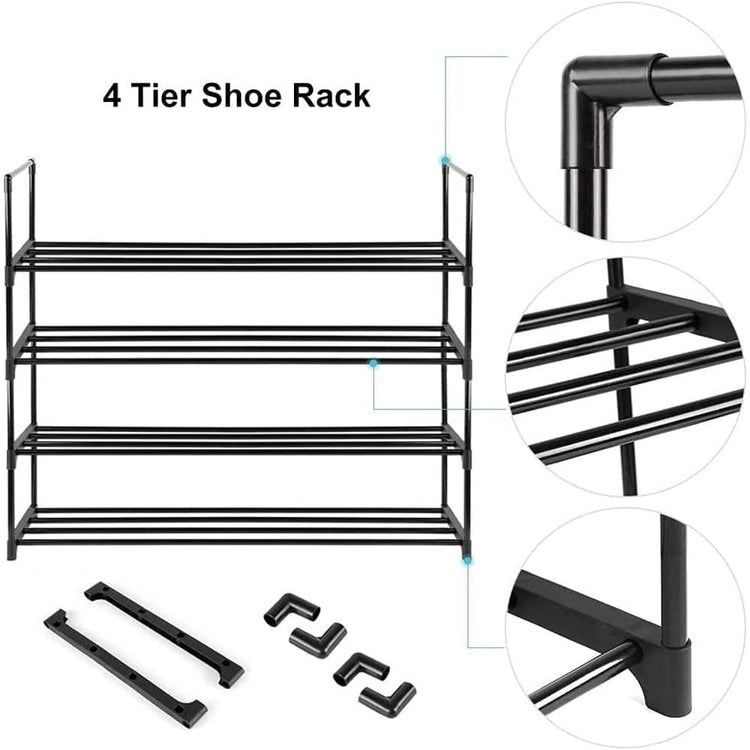 4-Tier Stainless Steel Shoe Rack Storage Organizer to Hold up to 15 Pairs of Shoes (55cm, Black) - Magdasmall