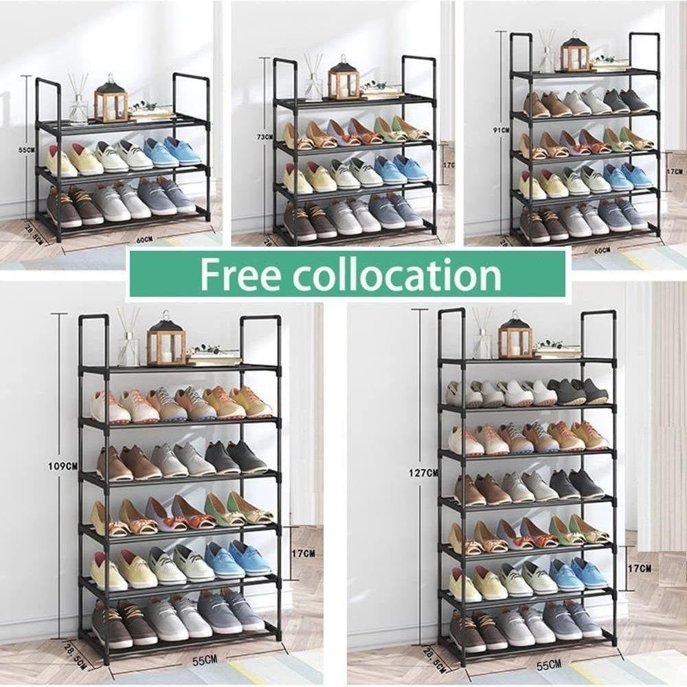 4-Tier Stainless Steel Shoe Rack Storage Organizer to Hold up to 15 Pairs of Shoes (55cm, Black) - Magdasmall