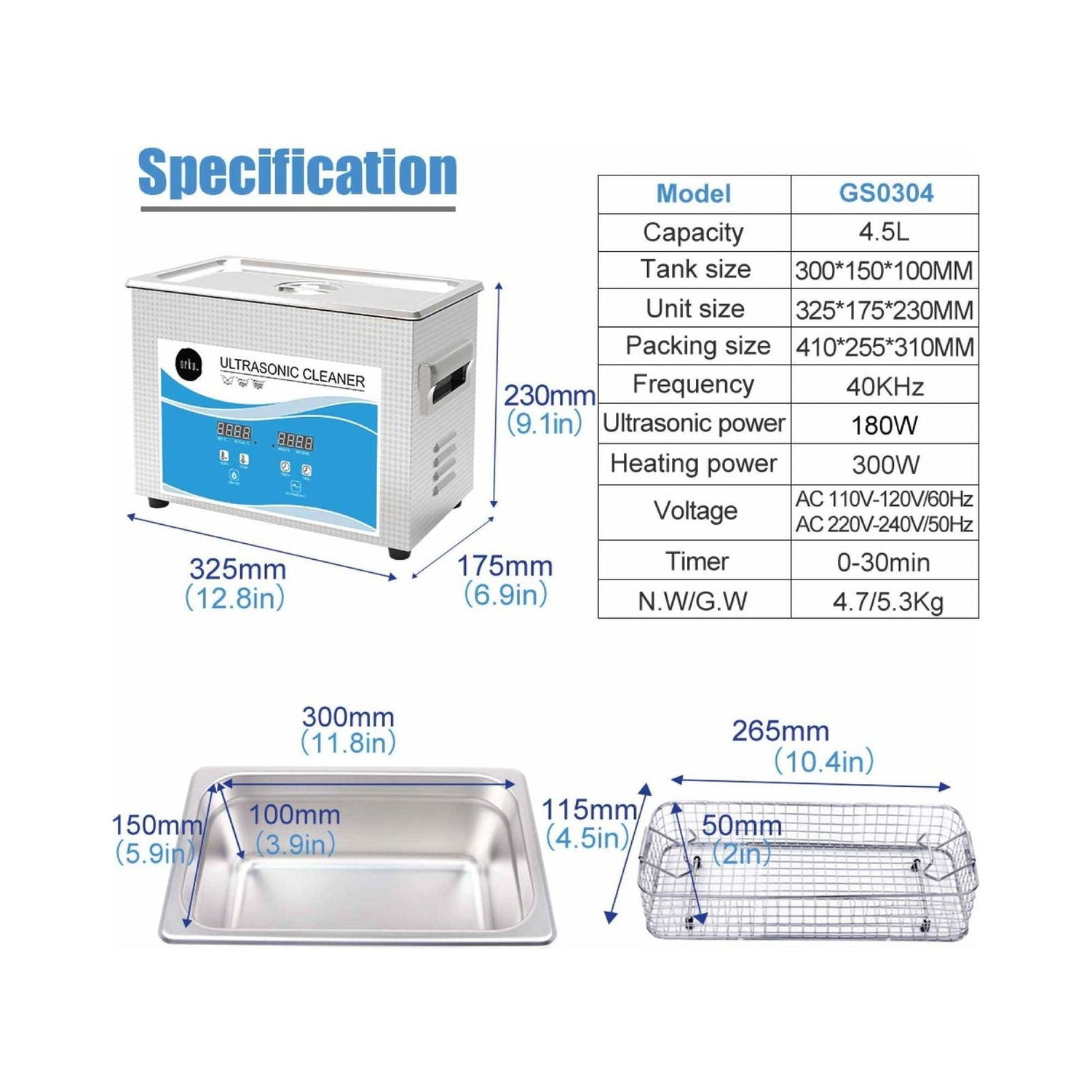 4.5L Digital Ultrasonic Cleaner - Ultra Sonic Bath Jewellery Cleaning - Magdasmall