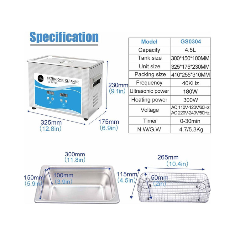 4.5L Digital Ultrasonic Cleaner - Ultra Sonic Bath Jewellery Cleaning - Magdasmall