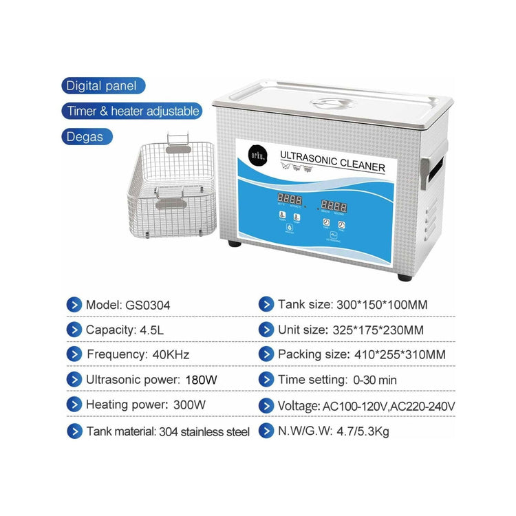 4.5L Digital Ultrasonic Cleaner - Ultra Sonic Bath Jewellery Cleaning - Magdasmall