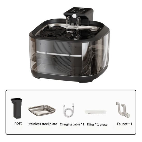 4.5L Dual-Flow Smart Pet Water Fountain with Stainless Steel Plate and Faucet – Black Design - Magdasmall