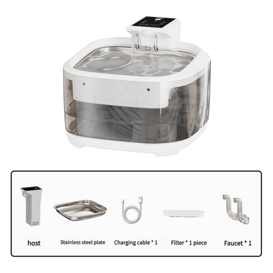 4.5L Dual-Flow Smart Pet Water Fountain with Stainless Steel Plate and Faucet – White Design - Magdasmall