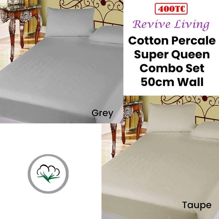 400TC Cotton Percale Super Queen Combo Set 50cm Wall Grey - Magdasmall