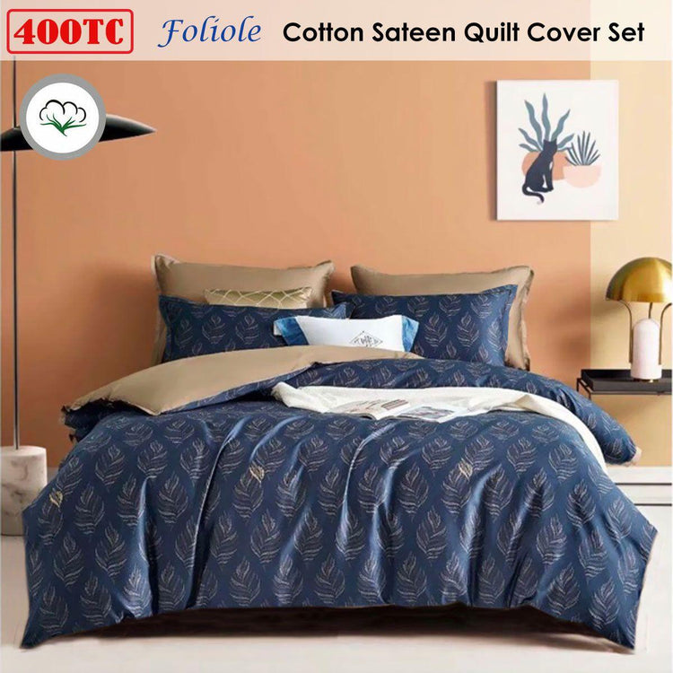 400TC Cotton Sateen Quilt Cover Set Foliole Queen - Magdasmall