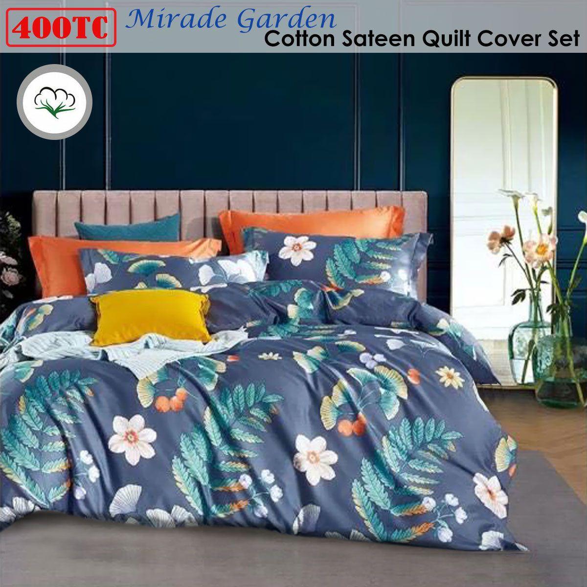 400TC Cotton Sateen Quilt Cover Set Mirade Garden Queen - Magdasmall