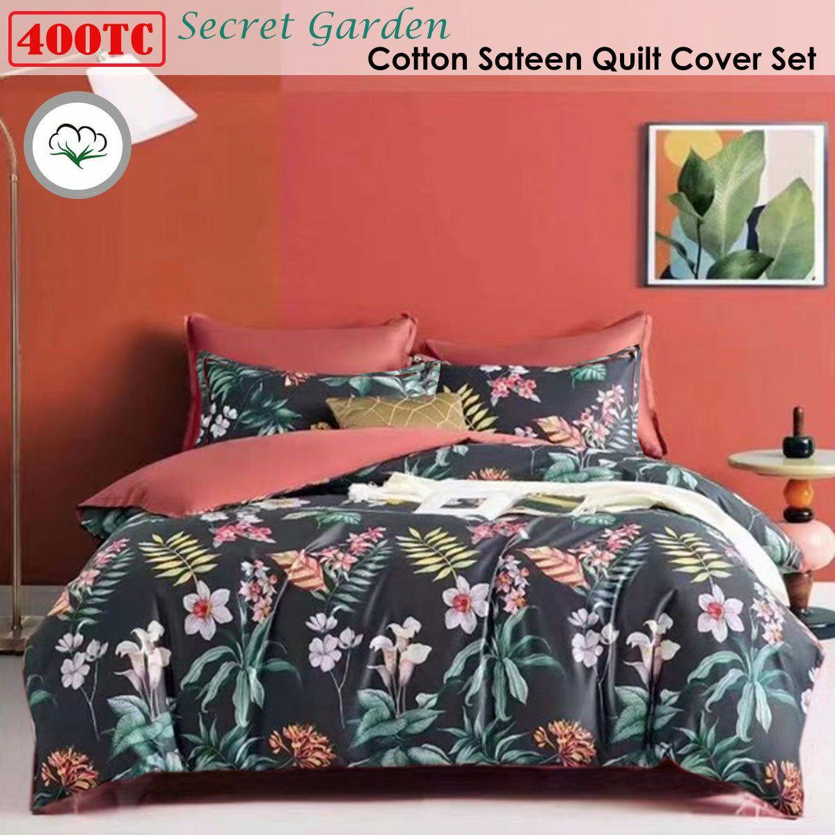 400TC Cotton Sateen Quilt Cover Set Secret Garden King - Magdasmall