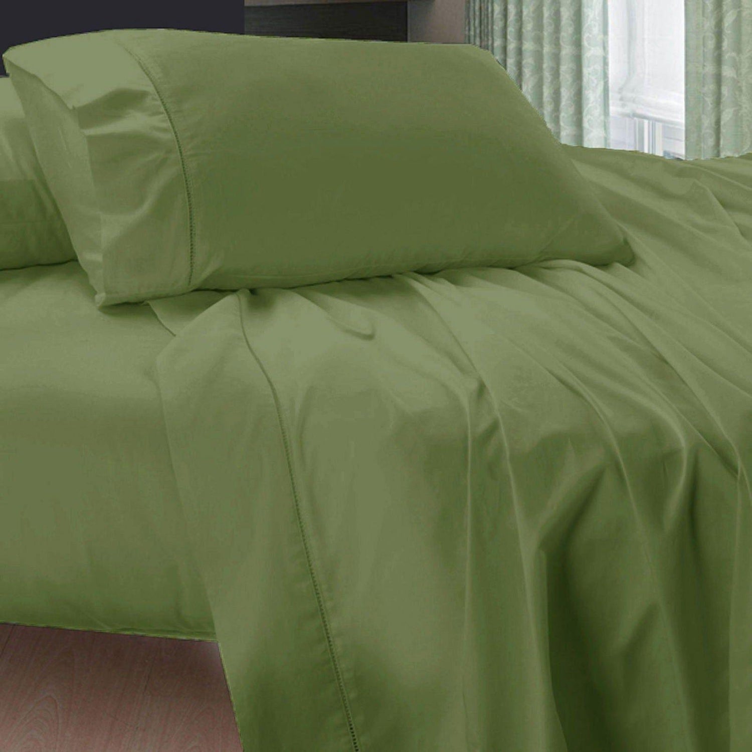 400TC Egyptian Cotton Sheet Set Aloe Green DOUBLE - Magdasmall