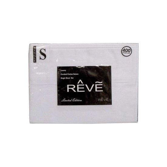 400TC Reve 100% Cotton Sateen Sheet Set White Single - Magdasmall