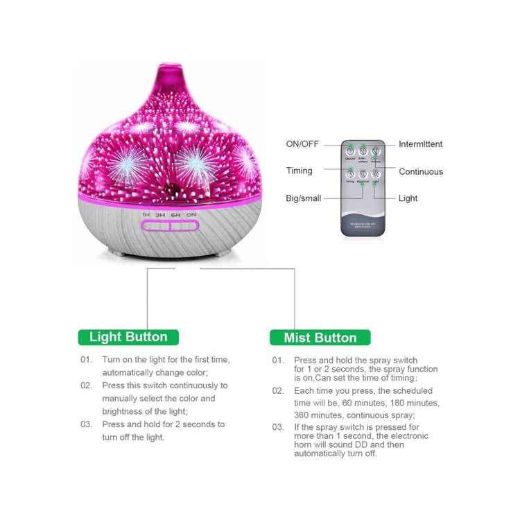 400ml Essential Oil Aroma Diffuser and Remote - 3D Glass Aromatherapy Humidifier - Magdasmall