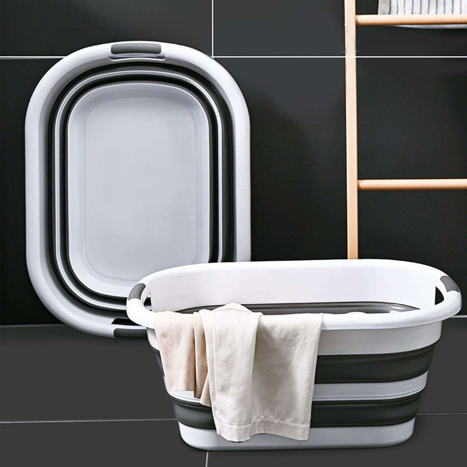 40L Collapsible Laundry Basket Washing Clothes w/Handles Bin Foldable - Grey/White - Magdasmall