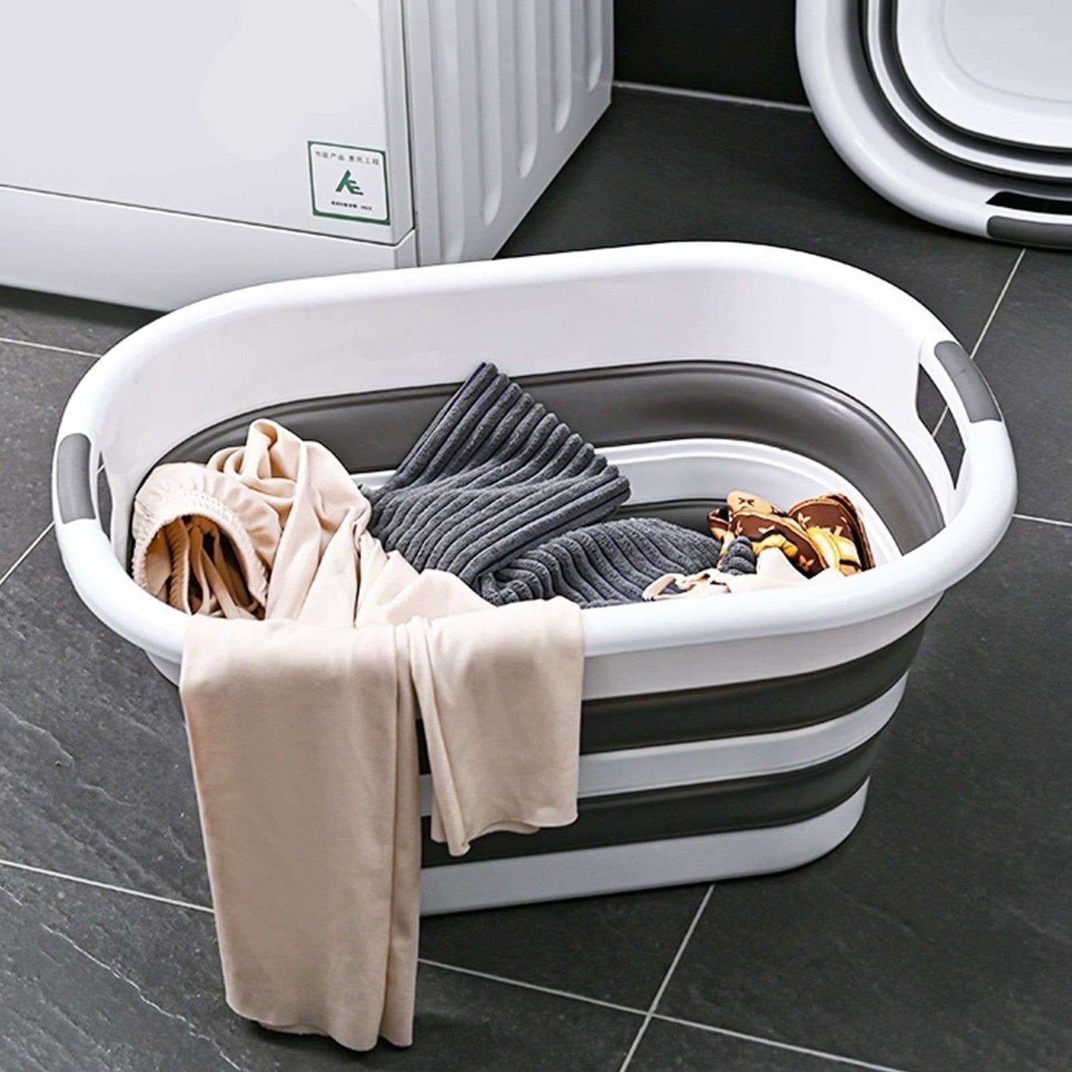 40L Collapsible Laundry Basket Washing Clothes w/Handles Bin Foldable - Grey/White - Magdasmall