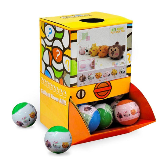40X Cute Animal Pull Back Car Toy Capsules 50mm Collectible Gacha in Display Box - Magdasmall
