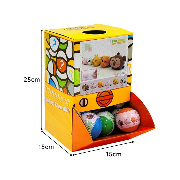 40X Cute Animal Pull Back Car Toy Capsules 50mm Collectible Gacha in Display Box - Magdasmall