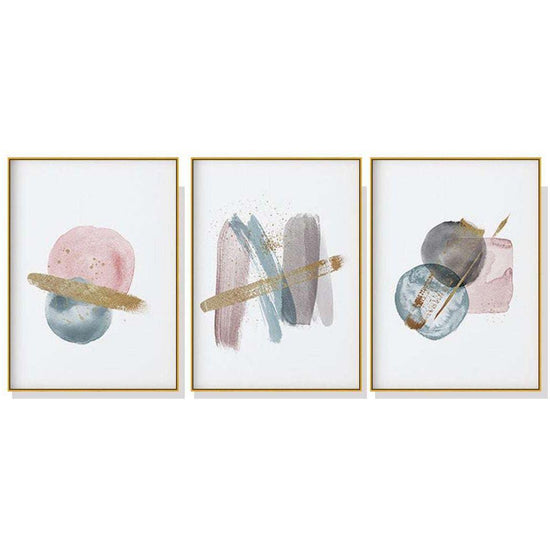 40cmx60cm Blush Pink Watercolor 3 Sets Gold Frame Canvas Wall Art - Magdasmall