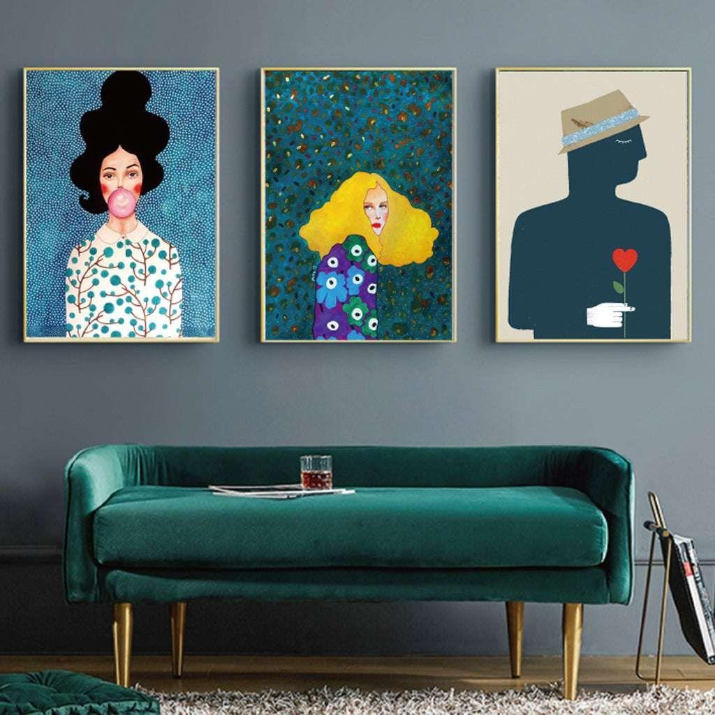 40cmx60cm Modern Figure 3 Sets Gold Frame Canvas Wall Art - Magdasmall