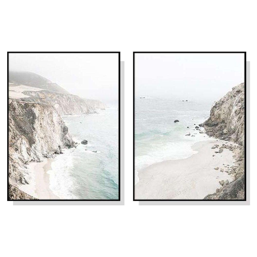 40cmx60cm Mountain Beach 2 Sets Black Frame Canvas Wall Art