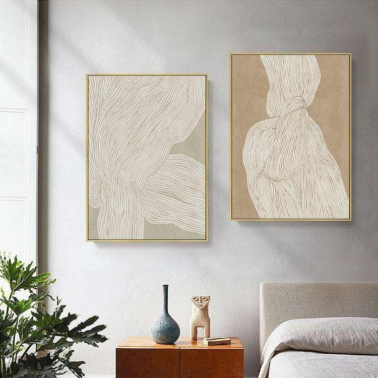 40cmx60cm Abstract Line 2 Sets Gold Frame Canvas Wall Art - Magdasmall