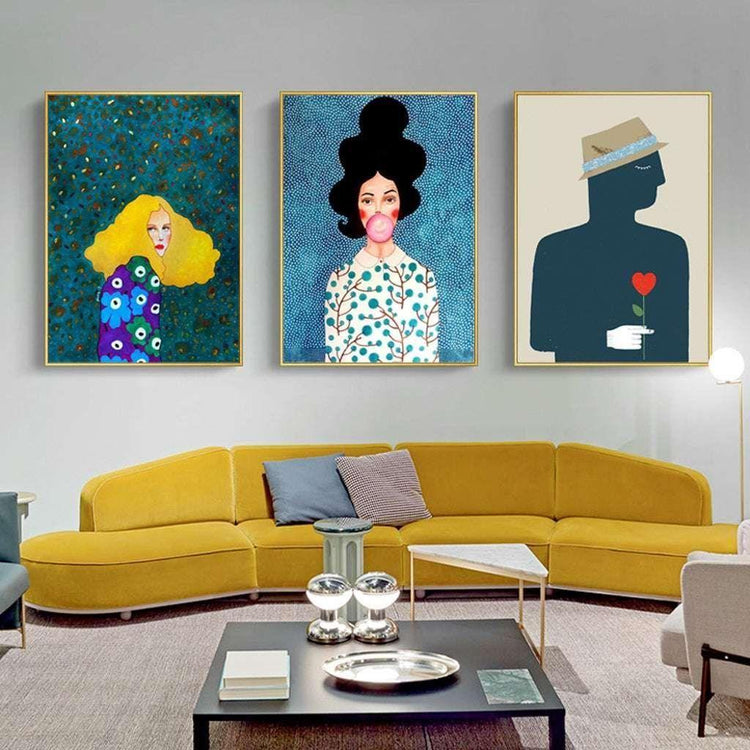 40cmx60cm Modern Figure 3 Sets Gold Frame Canvas Wall Art - Magdasmall